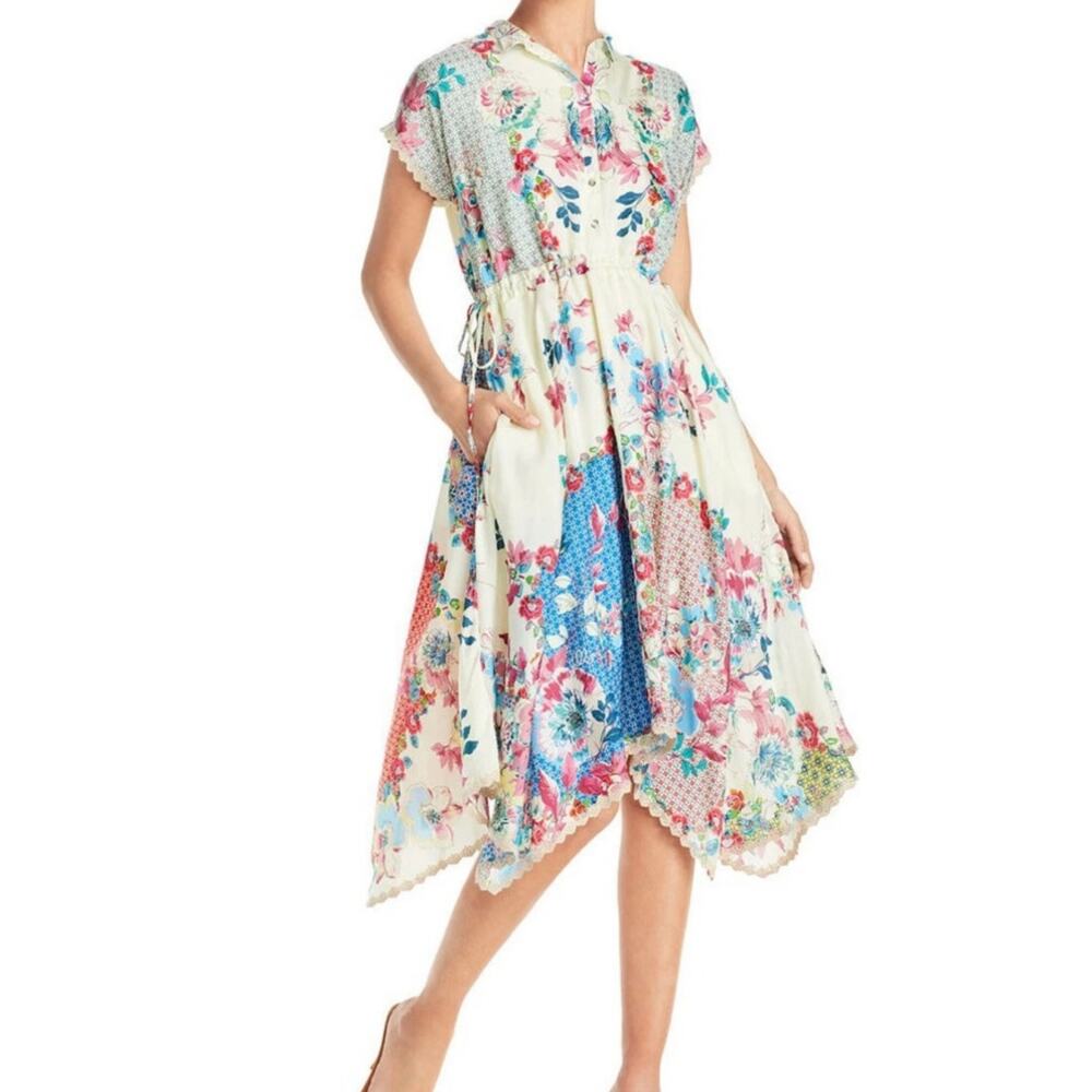 JOHNNY WASs  Lubello Parker Silk Patchwork Shirt Dress Multi Size Small
